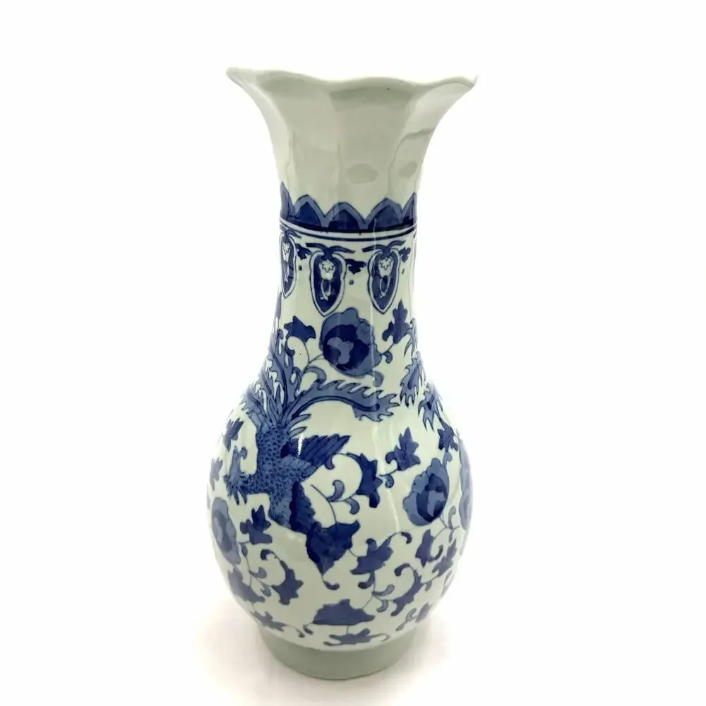 China Blue Fine Porcelain for Seymour Mann Asian Dragon Floral Vase 15.5